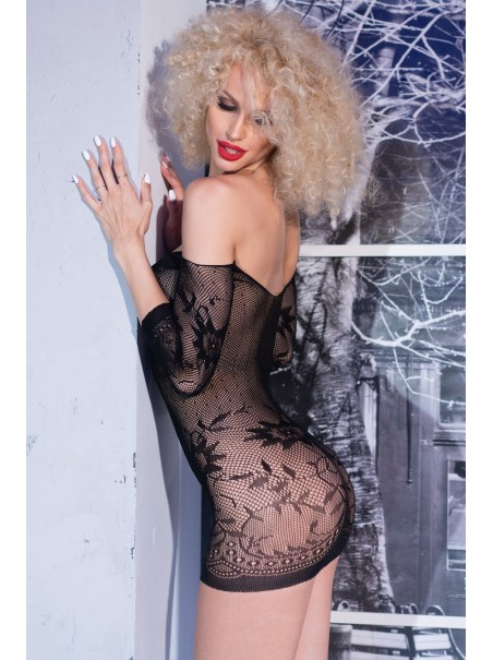 Chilirose Lingerie sensuale abitino in microrete nera con spalle scoperte