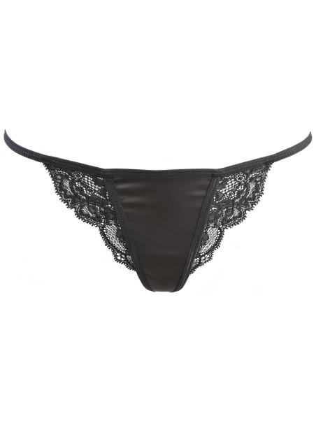Axami Lingerie perizoma nero in pizzo ed ecopelle Axami Lingerie perizoma nero in pizzo ed ecopelle