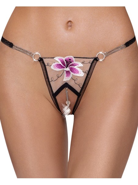 Cottelli Lingerie sexy perizoma aperto in tulle con fiore ricamato