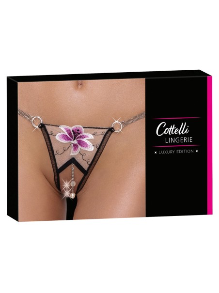 Cottelli Lingerie sexy perizoma aperto in tulle con fiore ricamato