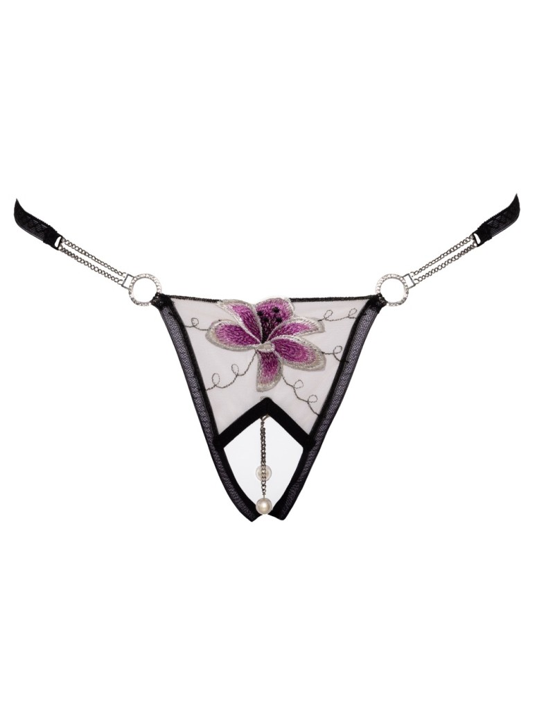 Cottelli Lingerie sexy perizoma aperto in tulle con fiore ricamato