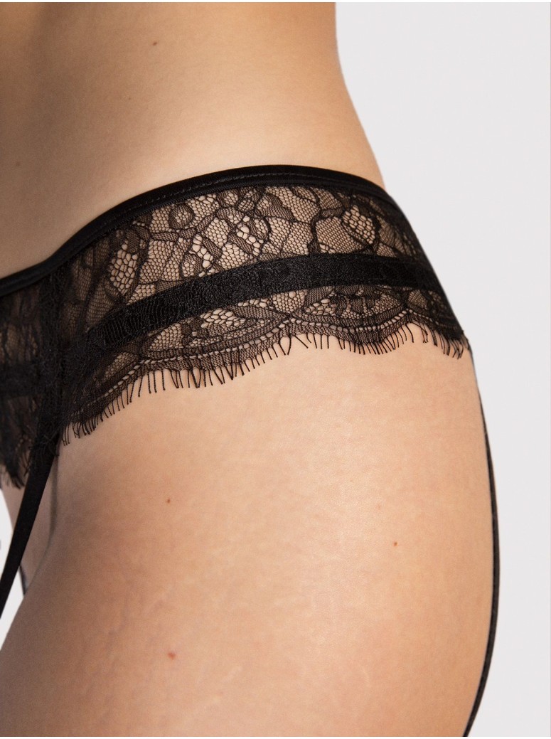 Fiore elegante reggicalze in pizzo nero Blissful