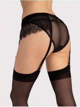 Fiore calze sexy reggicalze in tulle e pizzo nero Zephyr 2