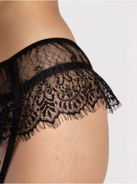 Fiore calze sexy reggicalze in tulle e pizzo nero Zephyr Fiore calze sexy reggicalze in tulle e pizzo nero Zephyr
