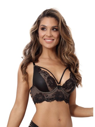 Axami Lingerie semi corsetto in ecopelle e pizzo nero