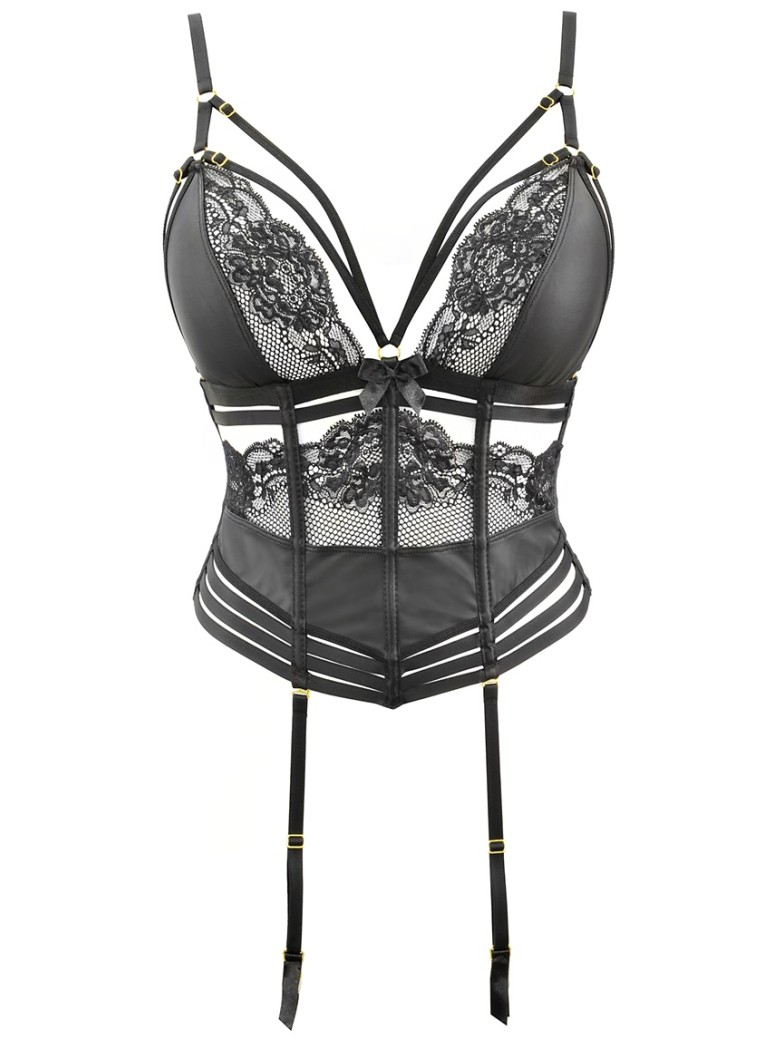 Axami Lingerie corsetto in pizzo ed ecopelle con stecche