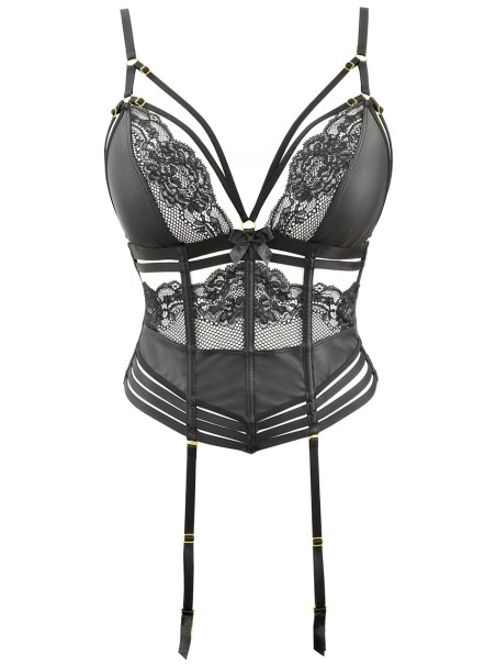 Axami Lingerie corsetto in pizzo ed ecopelle con stecche