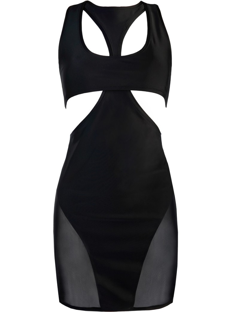 Axami Lingerie sexy vestito nero con inserti trasparenti