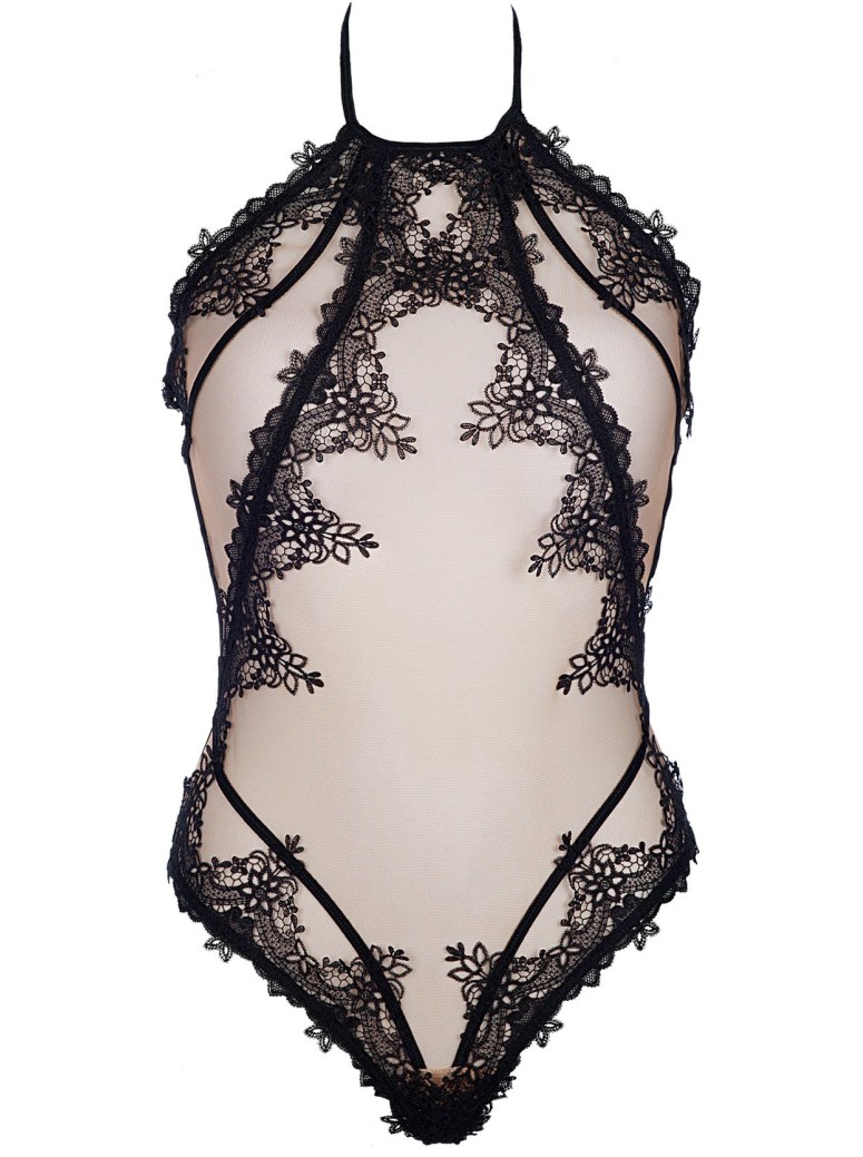 body  pizzo nero con tulle beige Axami Lingerie