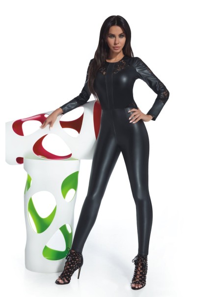 Bas Bleu tutina in ecopelle con inserti in pizzo Rosie