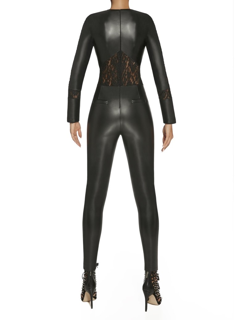 Bas Bleu tutina in ecopelle con inserti in pizzo Rosie