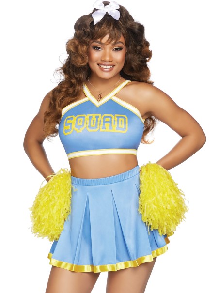 Leg Avenue costume azzurro da cheerleader con pompon