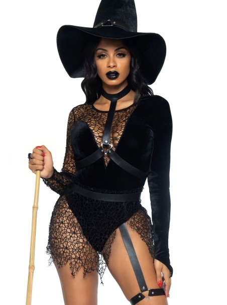 Leg Avenue Lingerie costume Halloween da strega con body in velluto