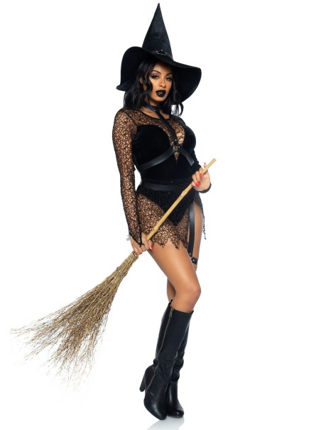 Leg Avenue Lingerie costume Halloween da strega con body in velluto