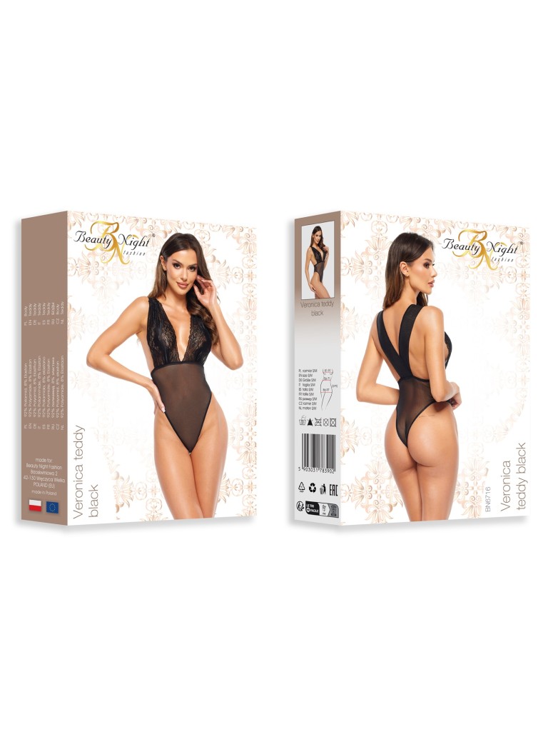 Beauty Night Lingerie sexy body nero in tulle e pizzo Veronica