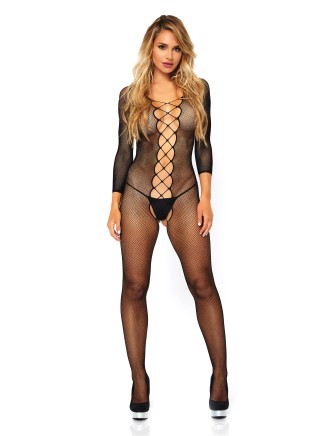 LegAvenue Lingerie bodystocking a maniche lunghe aperta